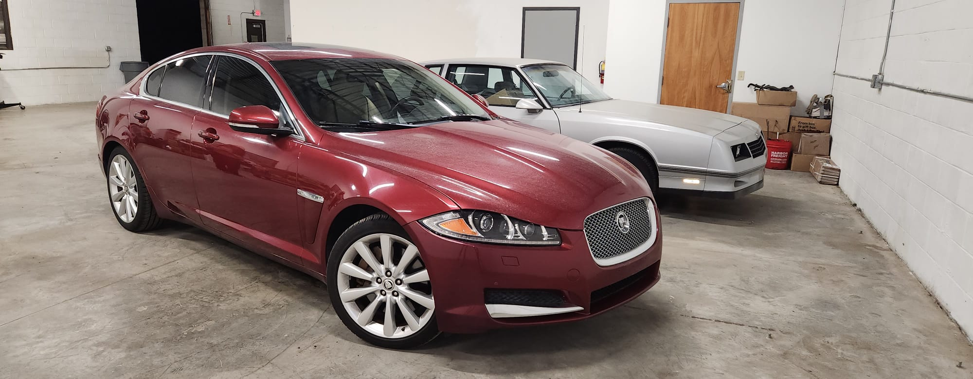 Jaguar XF sedan in the garage